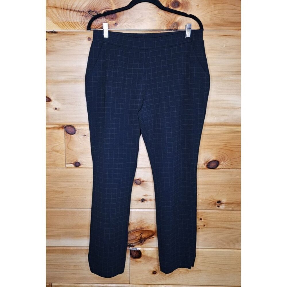 HUE Women's Size Large Everyday Stretch Knit Pull-On Capri Pant Navy Blue Plaid